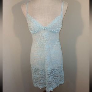 Sheer Light Blue Lace Slip Dress